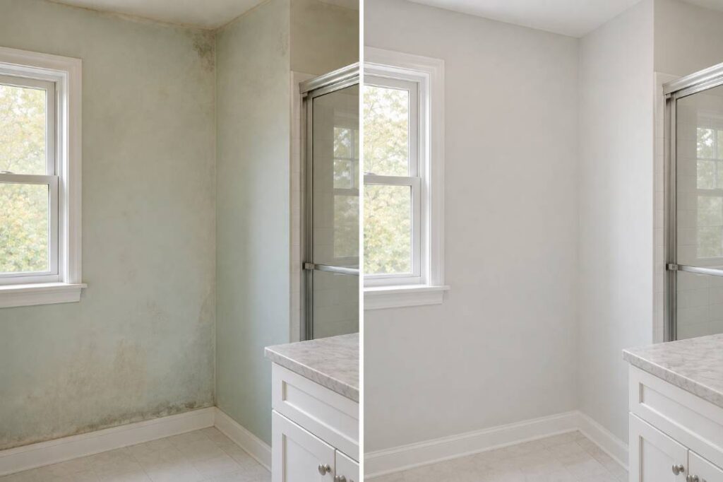 Before and after bathroom wall painting in Monmouth County NJ