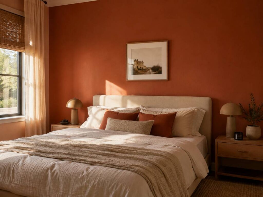 Bedroom accent wall behind a headboard in a New Jersey home